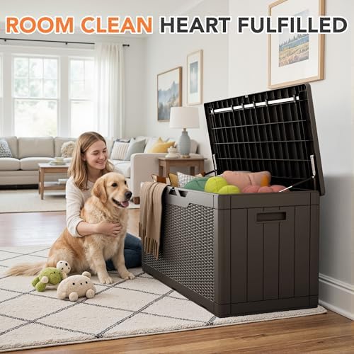105 Gallon Deck Box Outdoor Indoor Waterproof Storage Box, Brown - Image 2