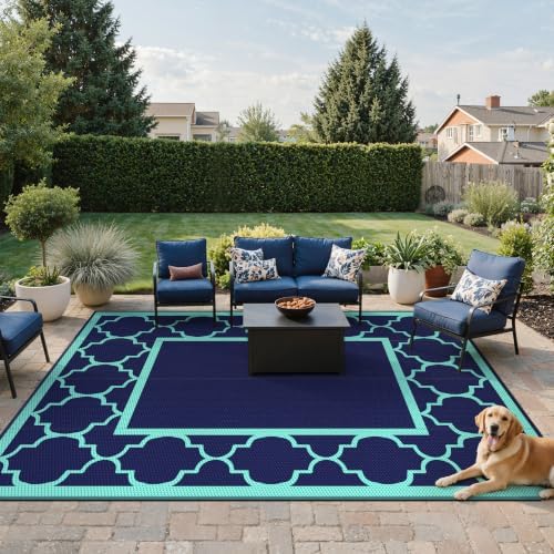 GENIMO Outdoor Rug, Waterproof Plastic Rugs for Patio, 8'x10' Blue Green - Image 2