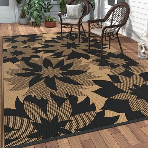 GENIMO Outdoor Rug, Waterproof Plastic Rugs for Patio, 6'x9' Raven Brown by GENIMO