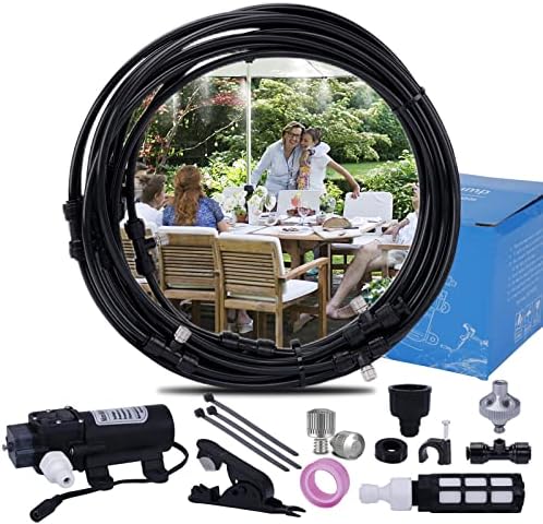 Fogland Pump Misting System: Outdoor Misting System 49ft Misting Cooling System with 16pcs 0.016" Orifice Thread Stainless Steel Misting Nozzle for Patio Garden Backyard by Fogland