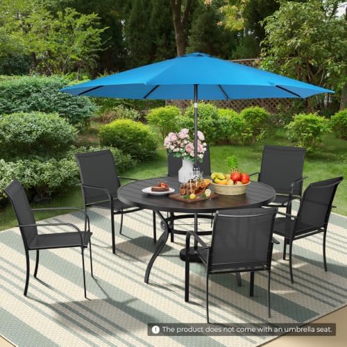 Incbruce 8 PCS Patio Dining Set with Sky Blue Umbrella, Outdoor Dining Set of 6 Textilene Chairs and 53" Round Table with Umbrella Hole for Backyard, Garden, and Poolside (Black) - Image 7