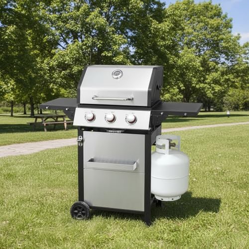 3 Burner Propane Gas Grill, Stainless Steel Cabinet with Side Table & Full-Size Grease Tray, BBQ Grills with Thermometer for Outdoor Cooking, Patio, BBQ - Image 5