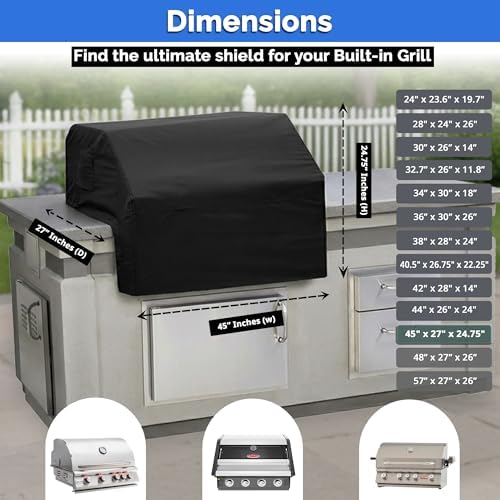 Covers & All Built-in Grill Cover for Outdoor Grill – Heavy Duty 12 oz Waterproof Built-in BBQ Grill Cover, PVC-Coated Polyester with Elastic Hem for Snug Fit (45 x 27 x 24.75 inches, Black) - Image 7