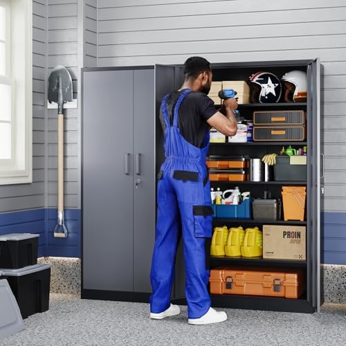 Yizosh Metal Storage Cabinet with Locking Doors and 5 Adjustable Shelves, 72" Garage Storage Cabinet Steel Lockable for Office,Home,Garage - Image 6