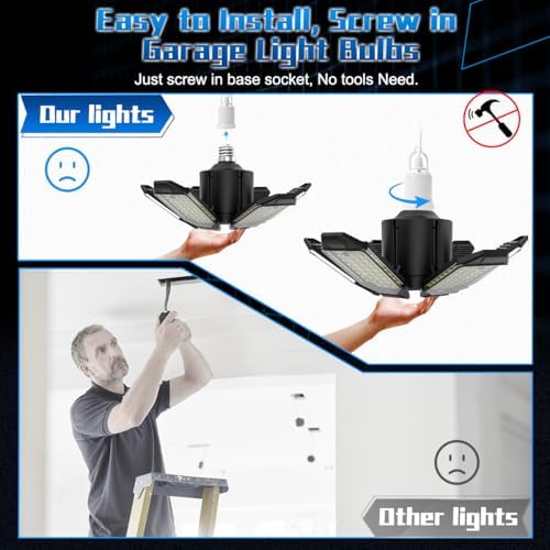 Garage Light - Super Brighter 15000LM Garage Light Bulb 150 Watt Equivalent Screw into E26 Socket w/ 6 Deformable Panels 6500K Led Shop Lights for Base Basement Workshop Warehouse Attic - Image 5