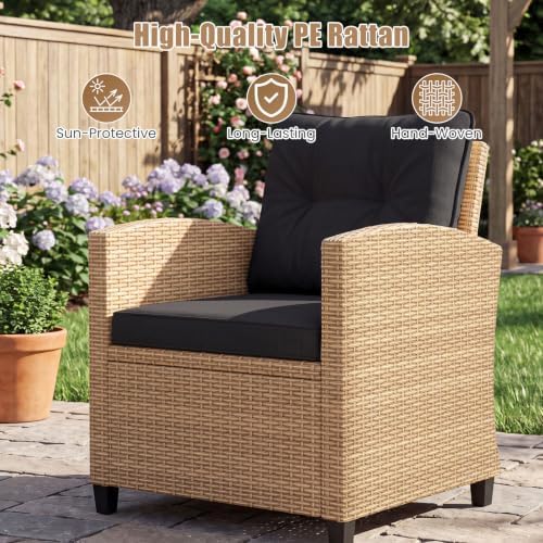Tangkula 3 Pieces Patio Furniture Set, PE Rattan Wicker 3 Pcs Outdoor Sofa Set w/Washable Cushion and Tempered Glass Tabletop, Conversation Furniture for Garden Poolside Balcony - Image 5