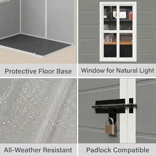 Gizoon 5x3 FT Resin Storage Shed with Floor, Plastic Shed, Grey - Image 5