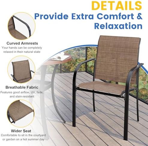 VICLLAX Patio Table and Chair Set of 6, All Weather Metal Round Outdoor Dining Furniture Set-50 Round Outdoor Table and Chairs, Black Tabletop - Image 2