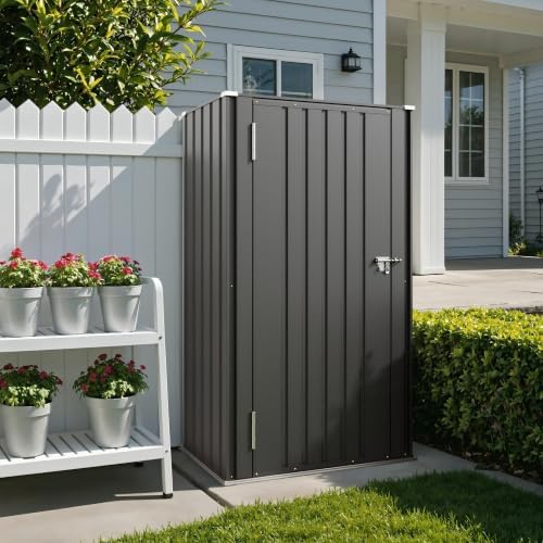 Patiowell 22 Cuft Storage Shed, Metal Vertical Storage Cabinet, Black - Image 6