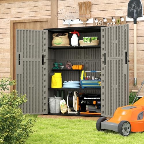 HOMSPARK 57 Cu.Ft Outdoor Storage Shed Weather Resistant, Multi Functional | Double-Wall Resin Storage Sheds & Outdoor Storage Box Waterproof for Backyard Garden Patio Lawn (Brown) - Image 4