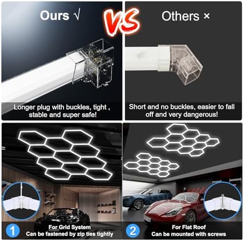MODERN Hexagon Garage Lights，25 Pack 216W 25920LM High Brightness Hexagon Garage LED Lights for Garage, Shopping Mall, Workshop and Car Detailing Shop etc. … … … - Image 6
