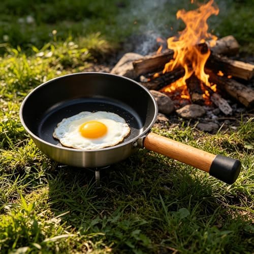 POCREATION Camping Frying Pan, 7.87 in Stainless Steel, Wooden Handle - Image 5