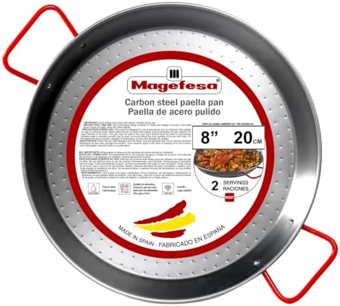 Magefesa 8-Inch Carbon Steel Paella Pan – 20 cm - 1 Serving, Lightweight with Dimpled Surface, Ideal for Traditional Valencian Paella by Magefesa