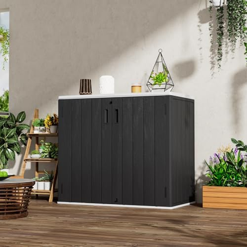 Mrosaa Large Outdoor Storage Box,Resin Sheds&Outdoor Storage Waterproof/Lockable,Outdoor Storage Cabinets for Balcony,Garage,Backyard (37Cu.ft-Black White) - Image 2