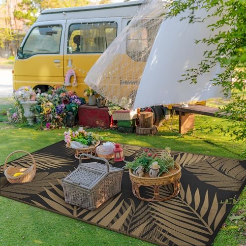 GENIMO Outdoor Rug, Waterproof Plastic Rugs for Patio, 8'x10' Black Brown - Image 3