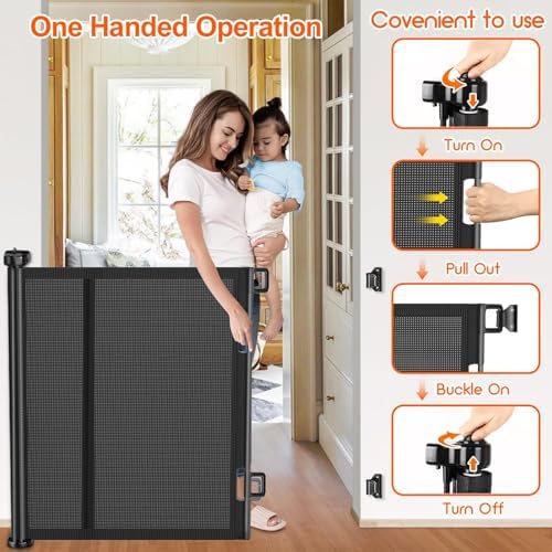 EZIGO 120 Inch Retractable Baby Gates Extra Wide Reinforced Baby Dog Gate - Image 5