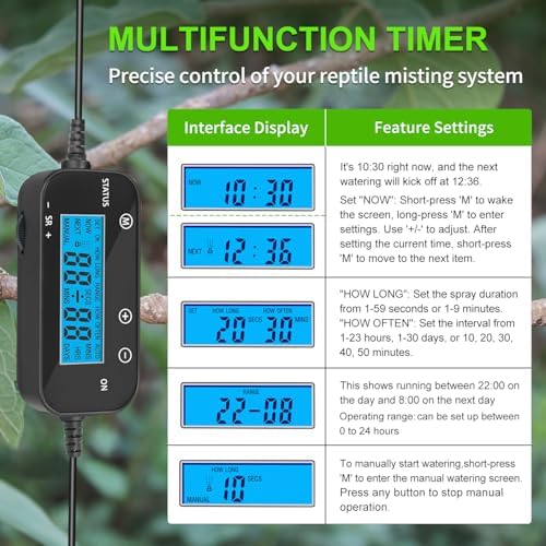 Reptile Misting System with Timer, 6 Nozzles, Self-Priming Pump, Fine Mist - Image 4