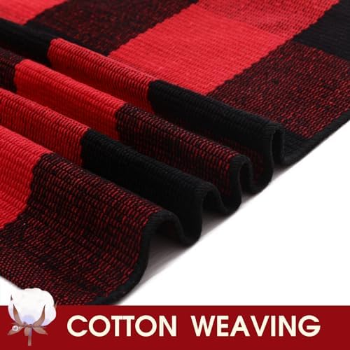 Christmas Red and Black Plaid Rug, 28 x 43 Inches Cotton Hand-Woven Layered Door Mat for Front Porch, Entryway, Outdoor Holiday Decor, Washable Buffalo Check Rug for Home, Patio, Kitchen - Image 4