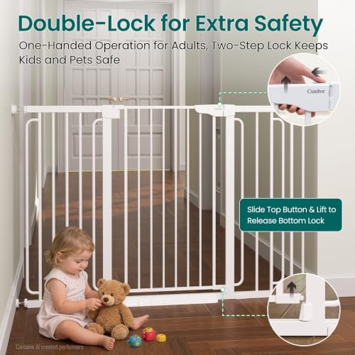 Cumbor 36" Extra Tall Baby Gate, 30.4-56.8" Extra Wide Dog Gate White - Image 4