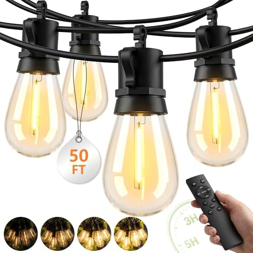 Outdoor String Lights Patio Light - 50Ft Outside Waterproof Dimmable Bulbs by Unknown