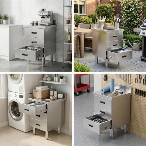 Outdoor Kitchen Drawer, 3-Tier Stainless Steel BBQ Drawer Cabinet, Weatherproof Storage Drawers for Patio, Backyard, Commercial Restaurant & Garage, Heavy Duty Drawer Unit (19.7"W x 20.9"D x 35.4"H) - Image 7