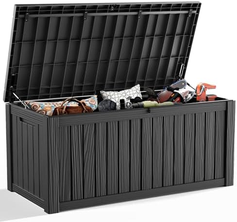 180 Gallon Resin Deck Box, Outdoor Storage Box, Waterproof UV Resistant，Weatherproof Organizer for Patio Furniture Cushions, Pool Accessories, Garden Tools, Indoor & Outdoor Use, Black by ASKPASS