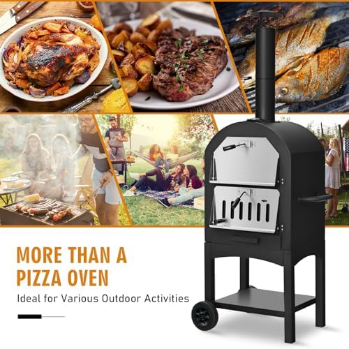 Happygrill Outdoor Pizza Oven Wood Fired with Wheels & Built-in Thermometer - Image 5