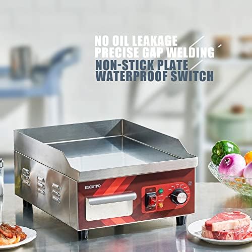 EGGKITPO 14 Inch Electric Griddle 120V 1800W, Non-Stick Flat Top Grill Commercial Electric Countertop Griddles Stainless Steel Adjustable Temperature Control 90℉-575℉ for Home or Restaurant Use - Image 4