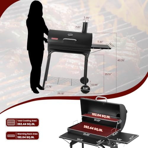 Barrel Charcoal Grill, 554 Sq. In. Large Outdoor BBQ Grill - Image 3