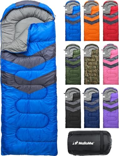 MalloMe Sleeping Bags for Adults Cold Weather & Warm - Backpacking Camping Sleeping Bag for Kids 10-12, Girls, Boys - Lightweight Compact Camping Essentials Gear Accessories Hiking Sleep Must Haves by MalloMe