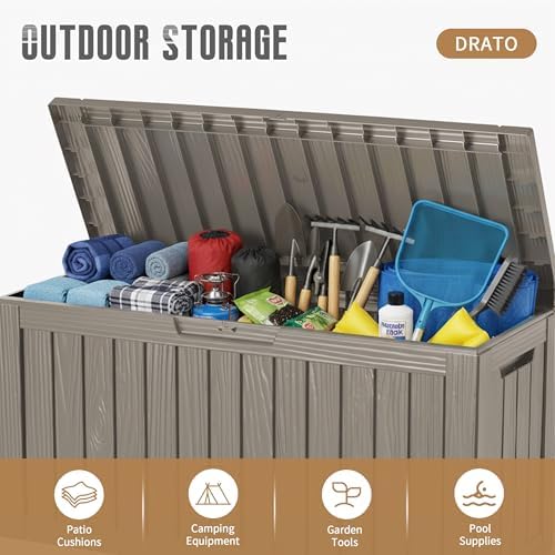 DRATO 100 Gallon Waterproof Deck Box Outdoor Storage Box with Wheels Grey - Image 4