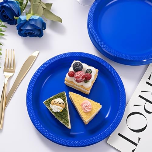 WELLIFE Royal Blue Plastic Plates 10 Inch 50 Count - Image 2