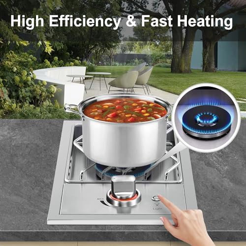 Single Grilling Side Burners for Outdoor Kitchen, 15,000BTU Liquid Propane Side Burner, Duty Heavy 304 Stainless Steel, Convertible to Natural Gas, Drop-in Side Burner for Outdoor BBQ Grill Island - Image 2