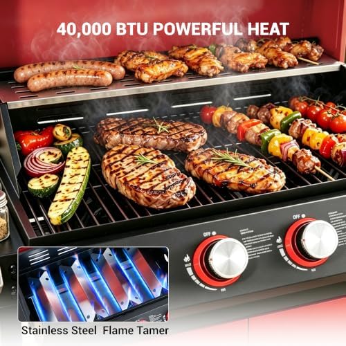 HUGROVE Upgraded 4-Burner Propane Gas Grill for Outdoor Cooking Red - Image 3