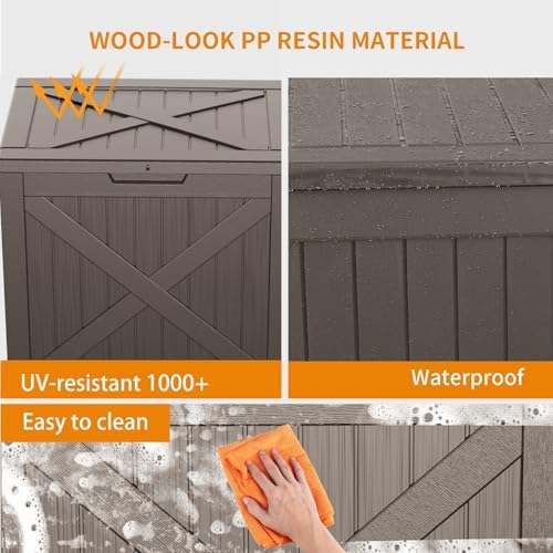 PatioZen 38 Gallon Outdoor Deck Box,Waterproof Resin Outdoor Storage Boxes, Outside Storage Lockable Container for Garden Tools,Indooor Cushions,Accessories (Grey) - Image 4