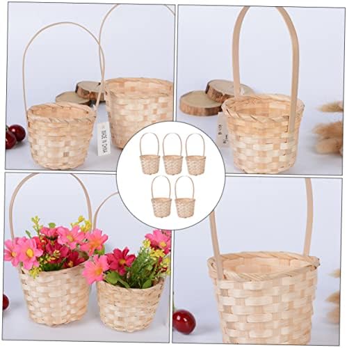 5Pcs Bamboo Picnic Basket with Handle, Weave Fruit Flower Storage Bin - Image 5