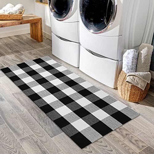 IOHOUZE 2x4.3 Buffalo Plaid Rug, Washable Outdoor Door Mat, Black White - Image 5