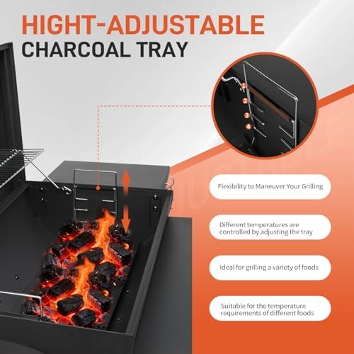 Outvita Charcoal Grill with Offset Smoker, Barrel Barbecue Smoker, Black - Image 6