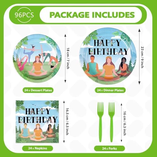 96Pcs Yoga Happy Birthday Party Decorations, Serves 24 - Image 5