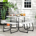 Moccha Picnic Table Bench Set - Outdoor Table and Chairs with Umbrella Hole, HDPE Tabletop & Metal Frame, 500LBS Capacity, Outdoor Camping Table for Garden Backyard Porch Patio Table Set (White) by LDAILY