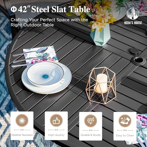 HERA'S HOUSE 5pc Patio Dining Set for 4, 42" Round Metal Table - Image 5