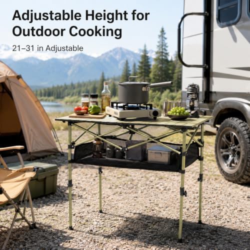 Portable Folding Camping Table, Adjustable Height, Beige, 37 x 21 in - Image 5