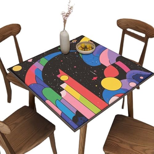 Fitted Tablecloth for Card Table, Modern Geometric Pattern Printed on Stain Resistant Square Fitted Tablecloth Table Cover, Great for Outdoor Picnics Patio Lunch, Fit for 36" x 36" Square Tables by JRBSZMI2