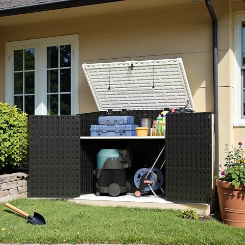 Greesum Outdoor Trash Can Storage Shed, 34 Cu.ft Horizontal Outdoor Storage Cabinet, Waterproof for Garden, Pool Storage, Garbage Cans, Black - Image 5