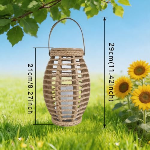 Solar Powered Rattan Lantern with Handle, 8.3 Inch, Warm White LED - Image 3