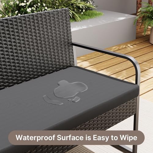 Gizoon Black Wicker Conversation Set with Glass Coffee Table - Image 7