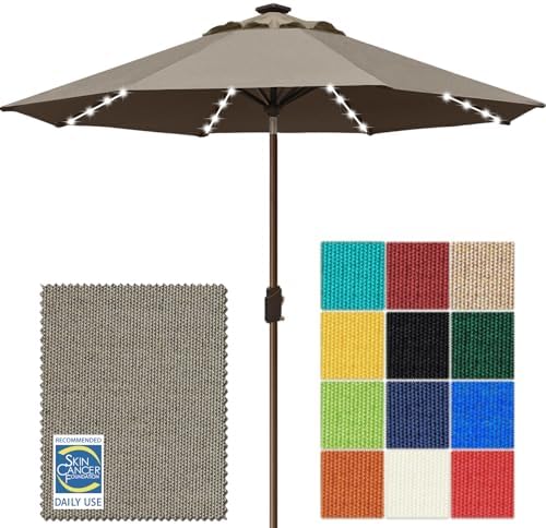 EliteShade USA 10-Year-Non-Fading 10ft Market Patio Umbrella, Commercial Grade Table Sun Umbrella with 80 Solar LED Lights, Crank Open, Windproof & UPF 50+ UV Protection for Garden, Deck, Pool, Backyard, Taupe by EliteShade