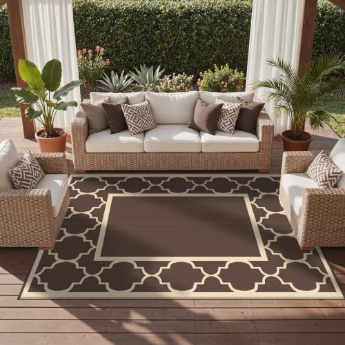 GENIMO Outdoor Rug, Waterproof Plastic Rugs for Patio, 9'x12' Coffee Beige - Image 5