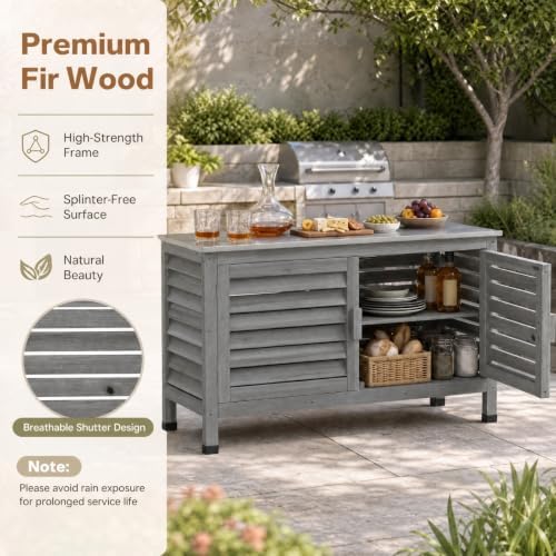Goplus Patio Storage Cabinet, 2-Door Console Table (Gray) - Image 6