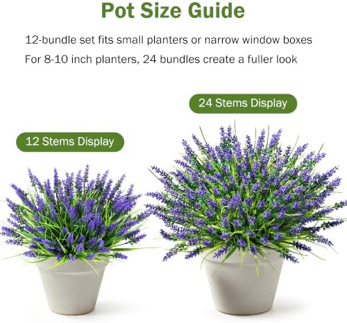 12 Bundles Faux Outdoor Plants, UV Resistant Artificial Fake Lavender Flowers with Monkey Grass for Outdoors, Realistic Faux Lavender Greenery Shrubs for Porch Yard Garden Window Box Home Decor - Image 2